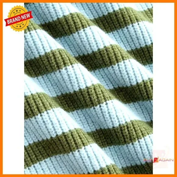 Striped Quarter Zip Pullover Mock Neck Knit Sweater Oversized Casual Chic - Picture 4 of 7